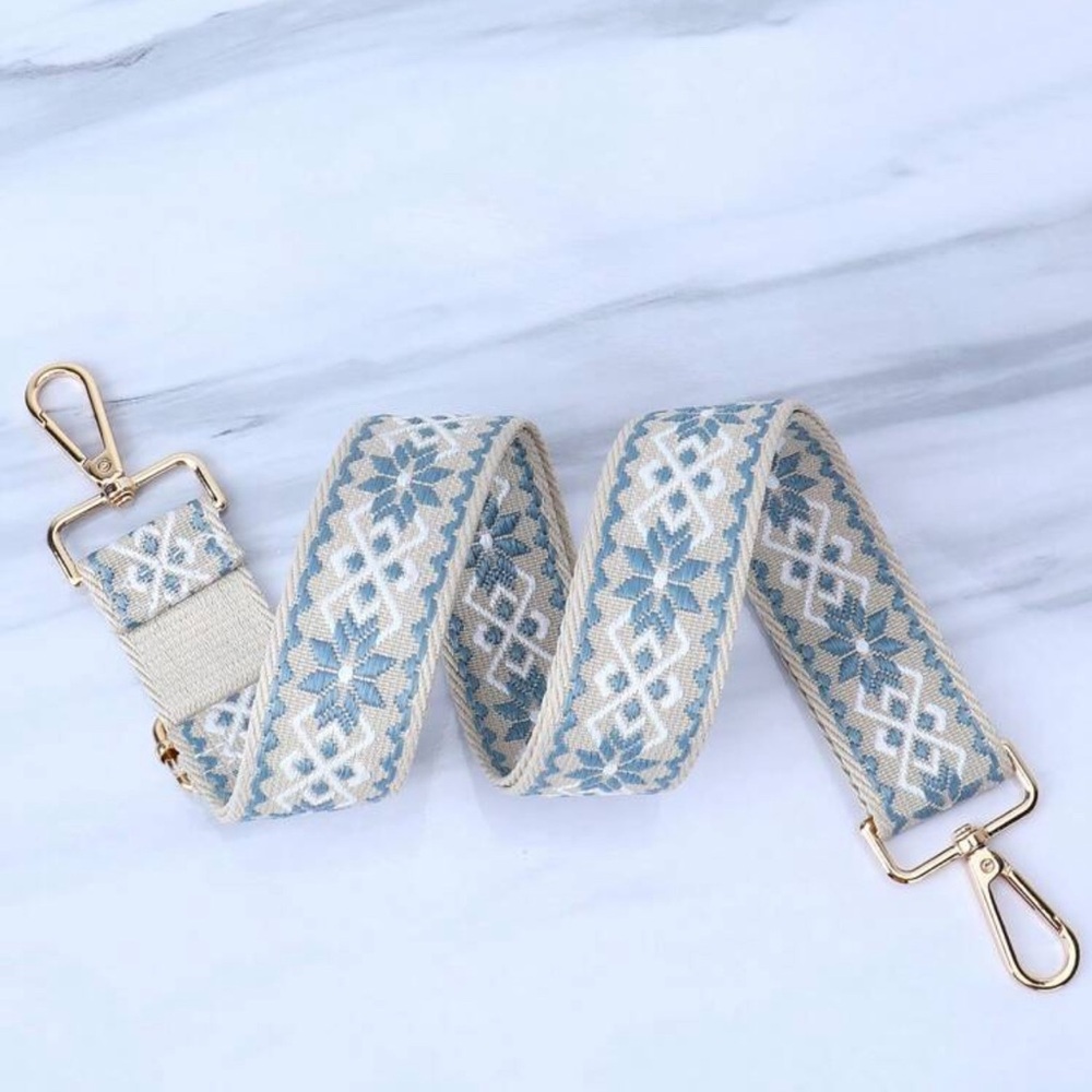 Adjustable Embroidered Bag Strap Blue White Crossbody Purse Handbag Guitar Strap